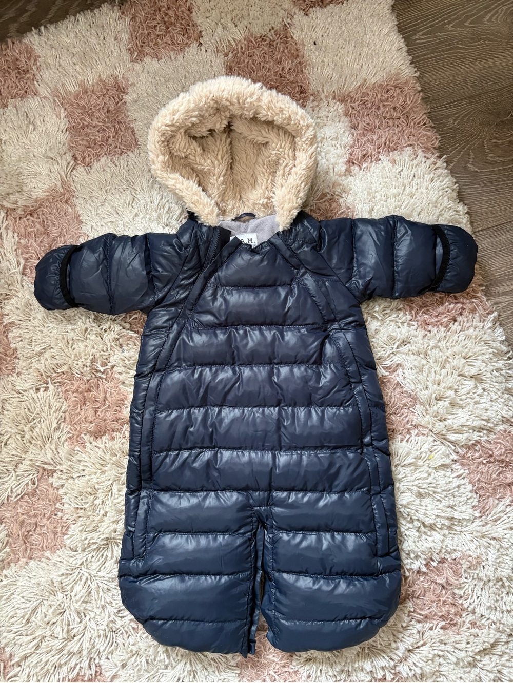 7AM Enfant Navy Quilted Infant Bunting with Sherpa-Lined Hood